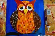 幼儿园卡纸美术粘贴教程：猫头鹰手工水粉涂鸦，五六岁孩子可掌握