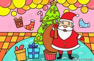 儿童圣诞节简笔画涂色模板，知道圣诞老人是怎么给大家送礼物的么