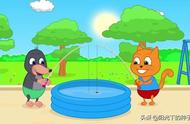 小猫咪和小地鼠玩钓鱼游戏