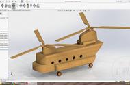 3D模型分享：用SolidWorks设计的木制玩具，支奴干直升机